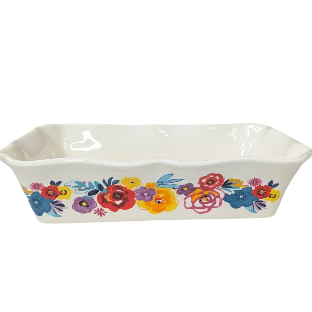 Pioneer Woman Flea Market Floral Casserole Dish 8x12 Ceramic Rectangular Baker